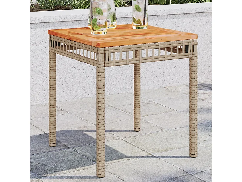 Table de jardin mélange beige 38x38x42 cm rotin et bois acacia