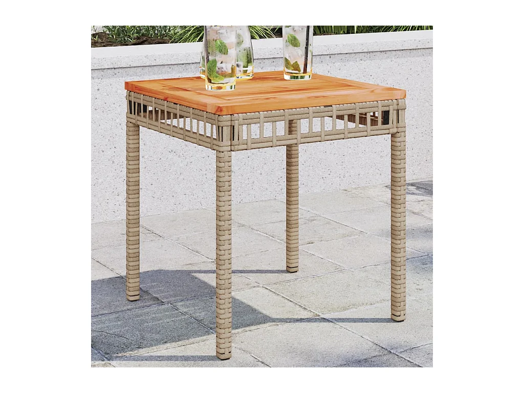 Table de jardin mélange beige 38x38x42 cm rotin et bois acacia