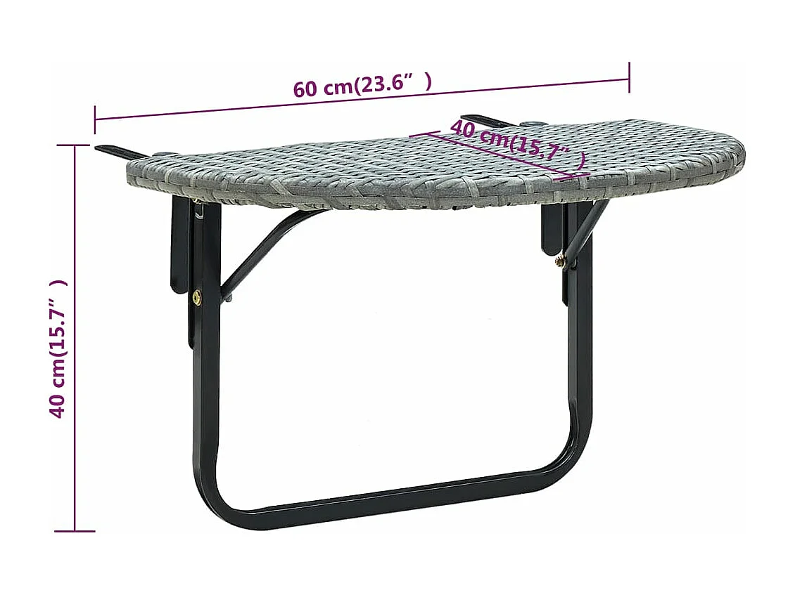 Table de balcon Gris 60x60x40 cm Résine tressée