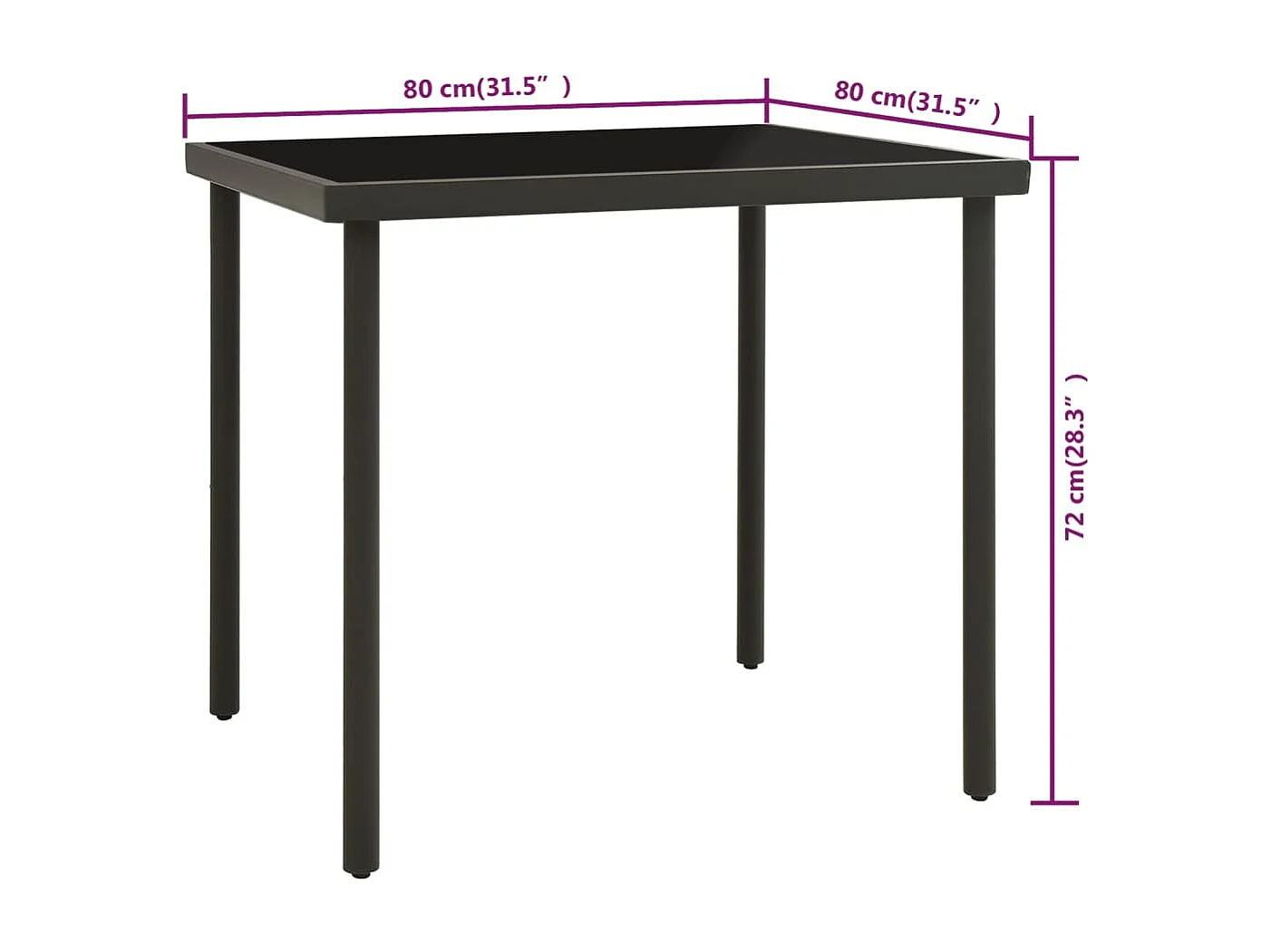 Table à dîner d'extérieur Anthracite 80x80x72 cm Verre et acier