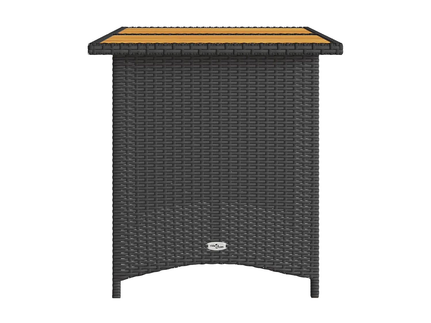 Mesa de jardín superficie de madera ratán PE negro 110x68x70 cm