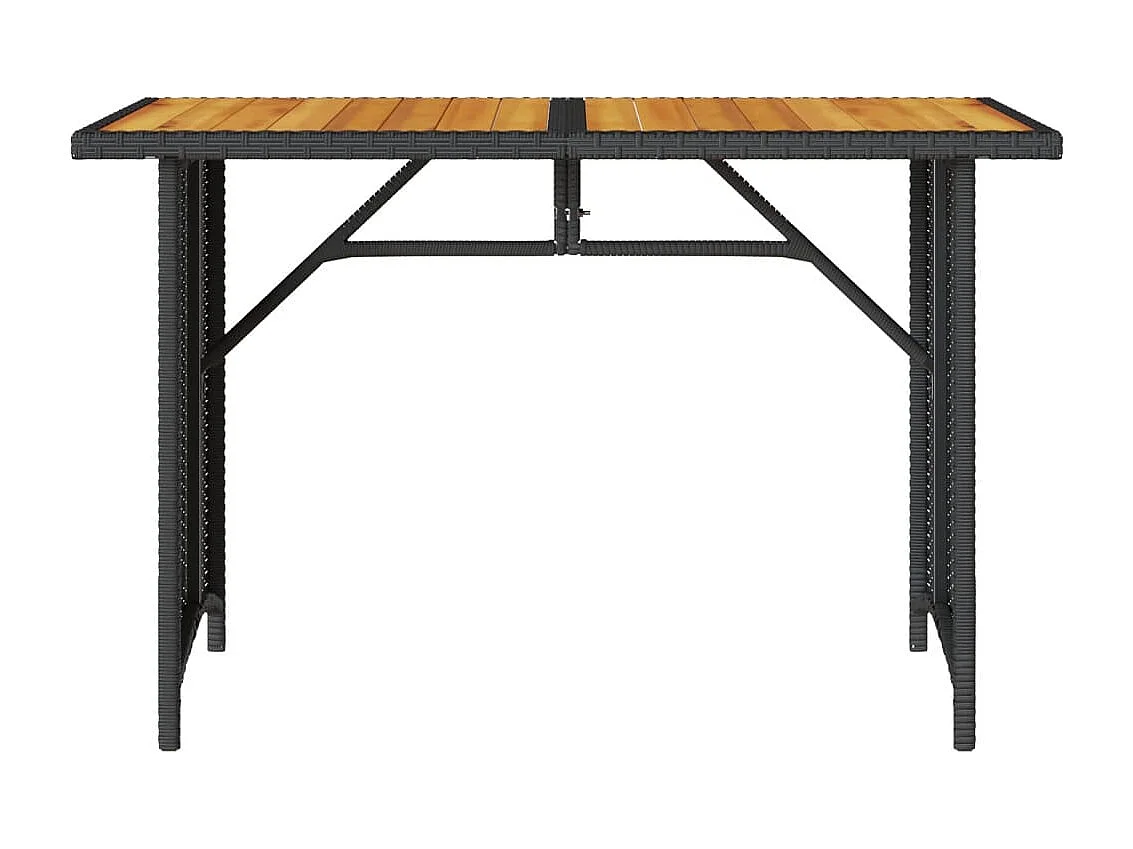 Mesa de jardim com tampo de madeira 110x68x70 cm vime PE preto