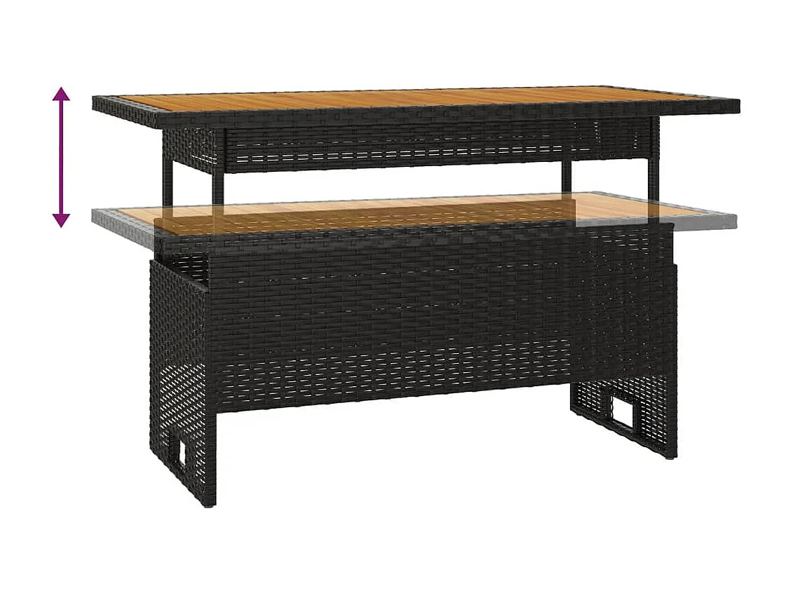 Tavolo Giardino Nero 100x50x43/63cm Massello Acacia Polyrattan