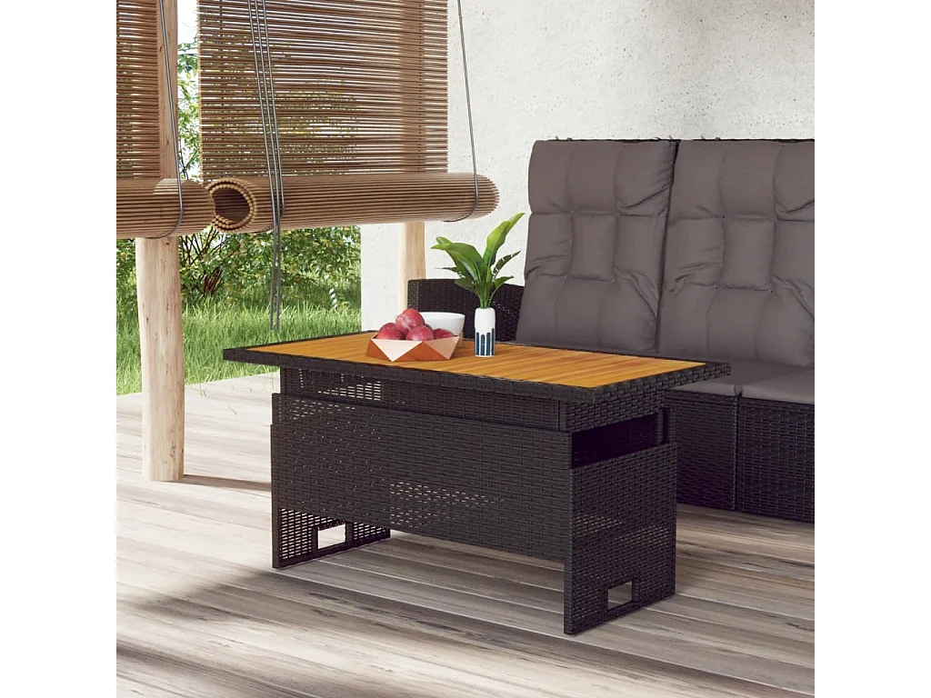 Tavolo Giardino Nero 100x50x43/63cm Massello Acacia Polyrattan