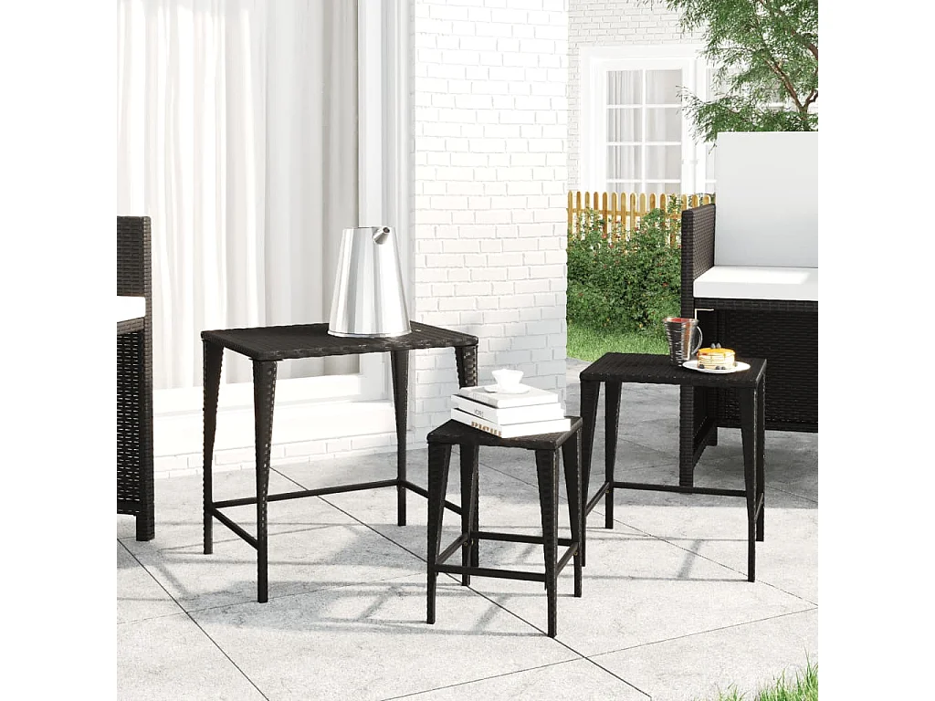 Tables gigognes de jardin 3 pcs noir résine tressée