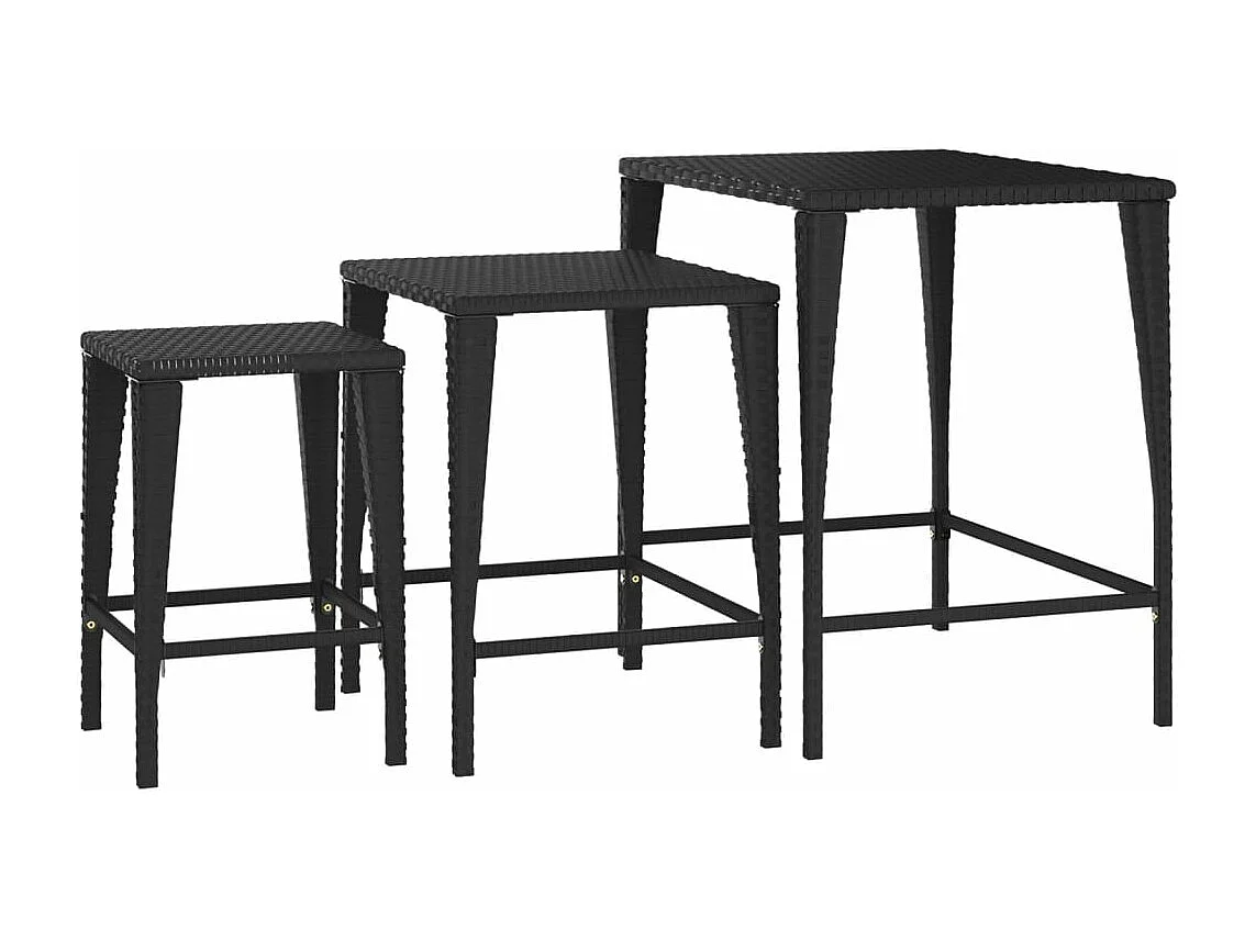 Tables gigognes de jardin 3 pcs noir résine tressée