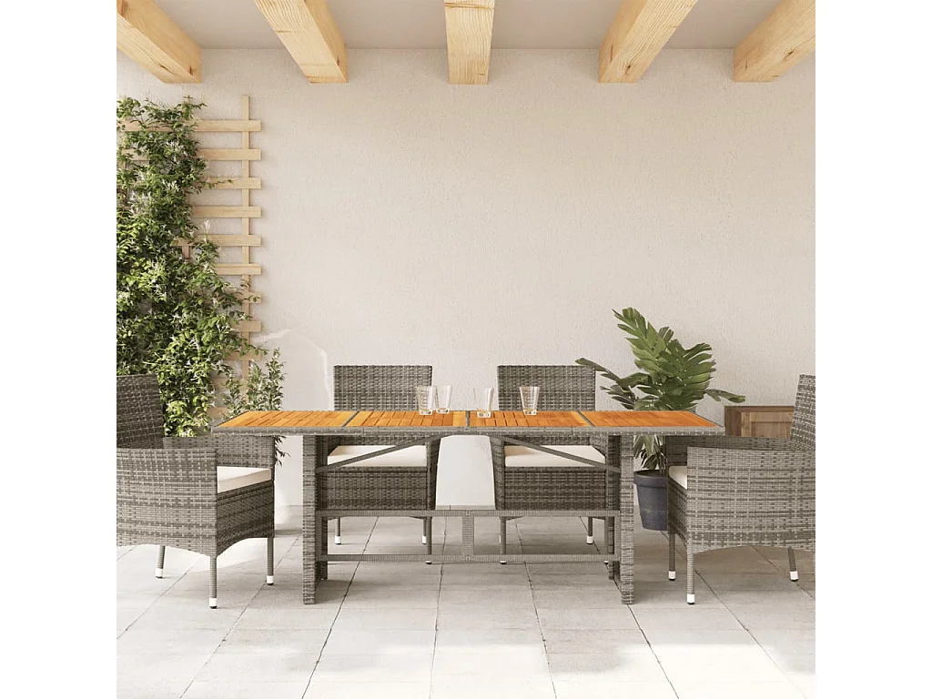 Tuintafel met acaciahouten blad 190x80x75 cm poly rattan grijs