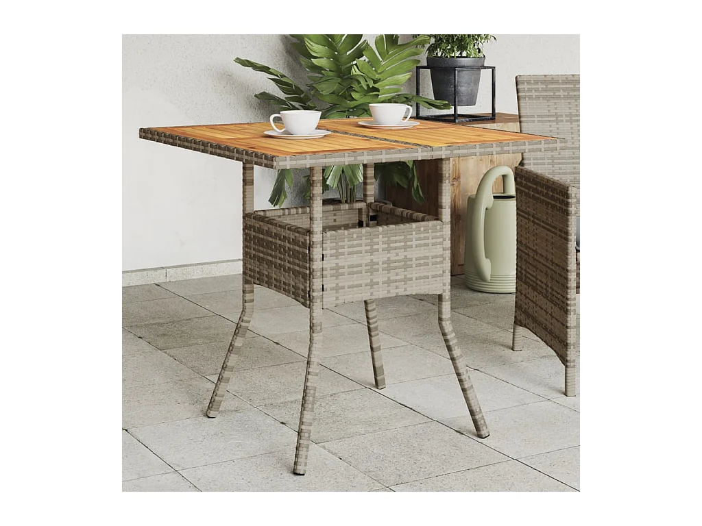 Tuintafel met acaciahouten blad 80x80x75 cm poly rattan grijs