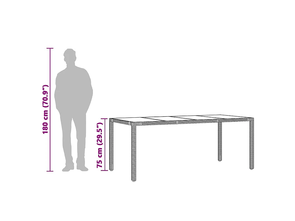 Table de jardin dessus en verre Gris 190x90x75cm Résine tressée