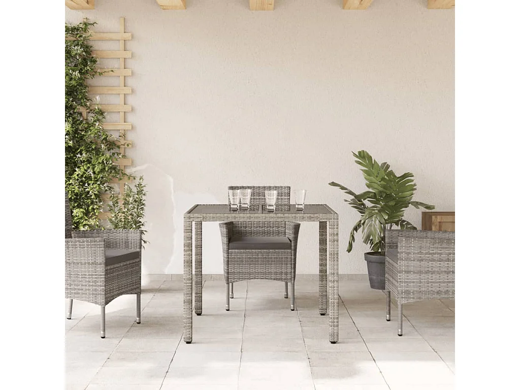 Table de jardin dessus en verre Gris 90x90x75 cm Résine tressée