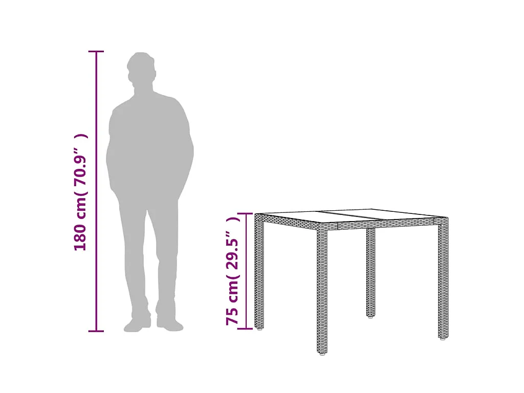Table de jardin dessus en verre Gris 90x90x75 cm Résine tressée