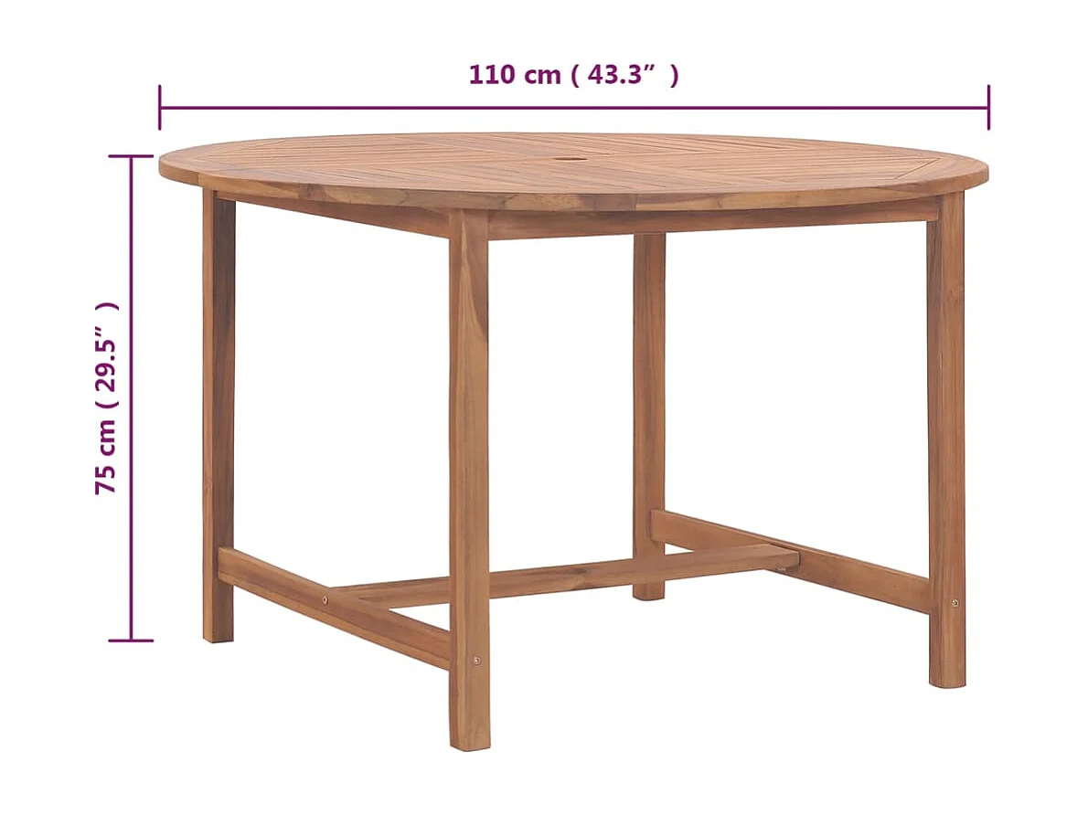 Table de salle à manger de jardin Ø110x75cm Bois massif de teck