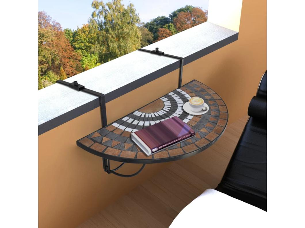 Mesa de varanda suspensa mosaico terracota e branco
