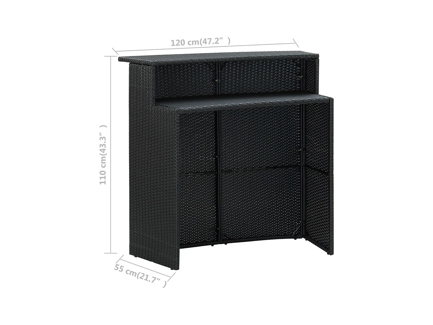 Table de bar de jardin Noir 120x55x110 cm Résine tressée