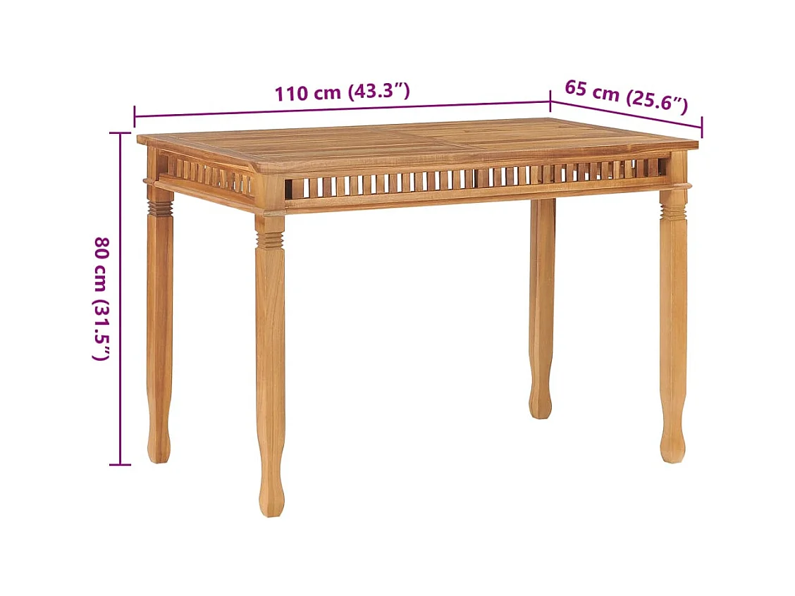 Table à manger de jardin 110x65x80 cm bois de teck solide