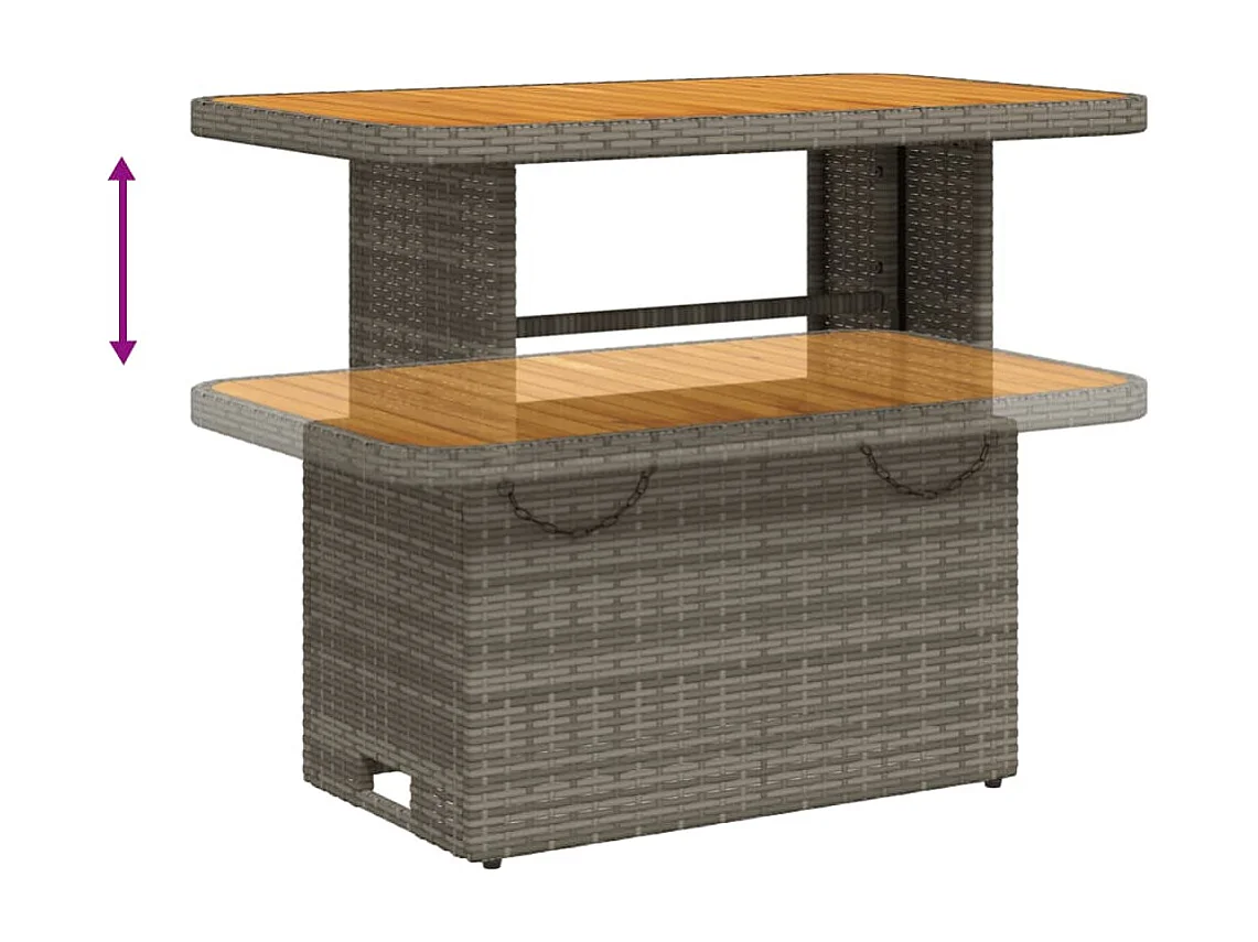Table de jardin gris 90x55x71cm Résine tressée et bois d'acacia