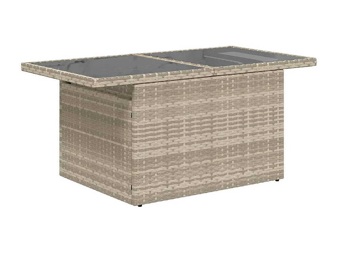Mesa jardim c/ tampo de vidro 100x55x73 cm vime PE cinza-claro