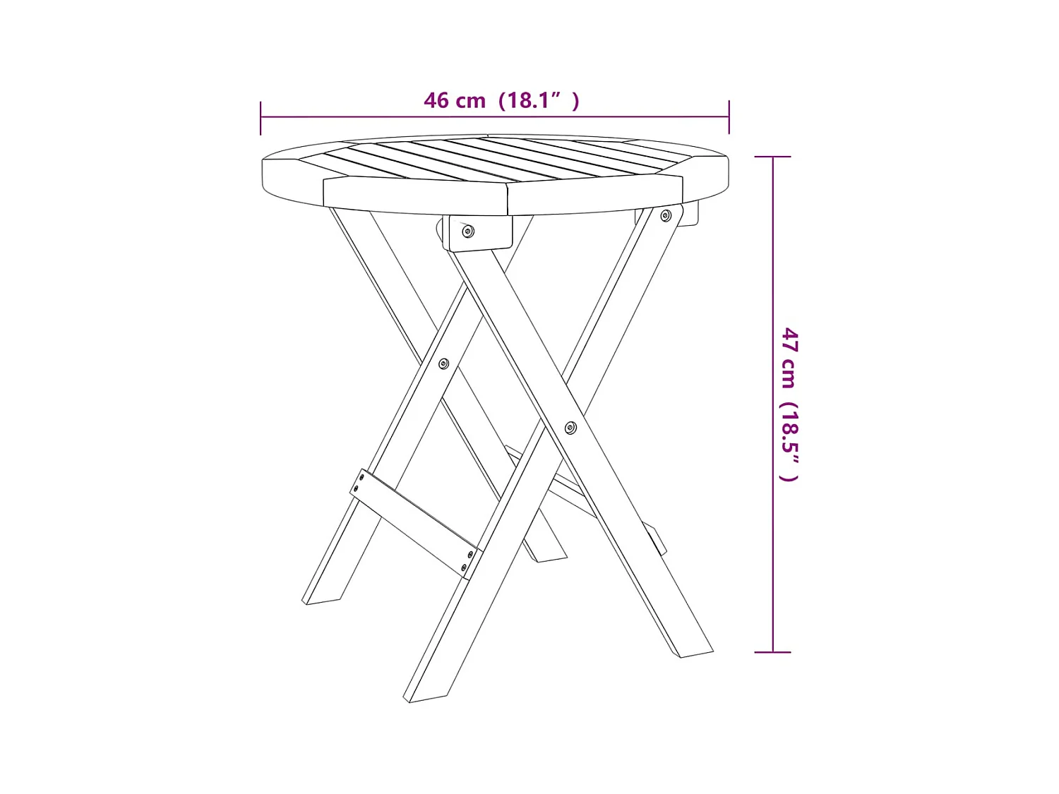Gartentisch Klappbar Weiß Ø 46 cm Massivholz Akazie
