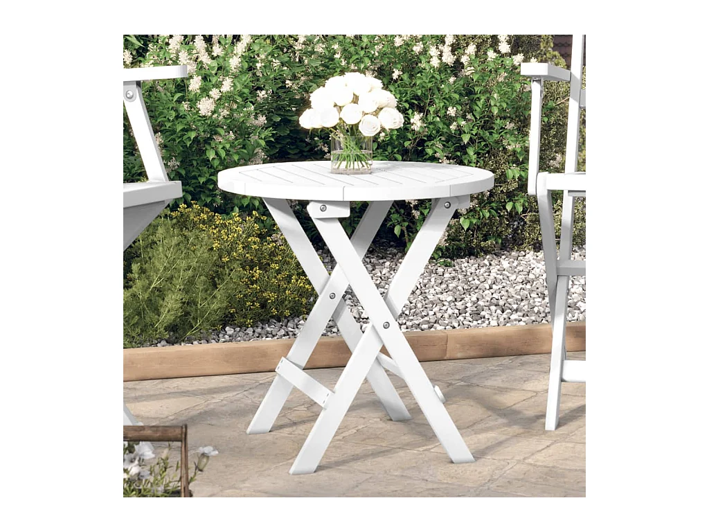 Gartentisch Klappbar Weiß Ø 46 cm Massivholz Akazie