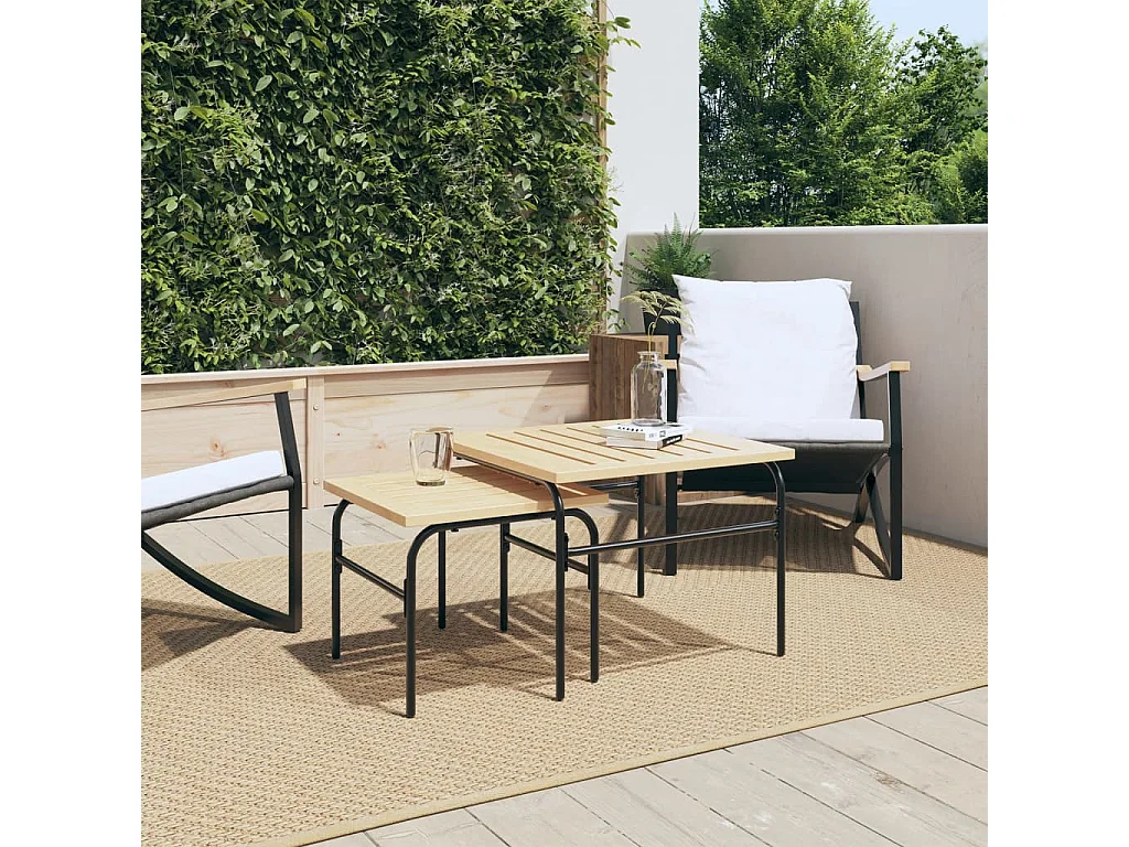 Mesas de centro de encastrar p/ jardim 2 pcs aço preto/castanho