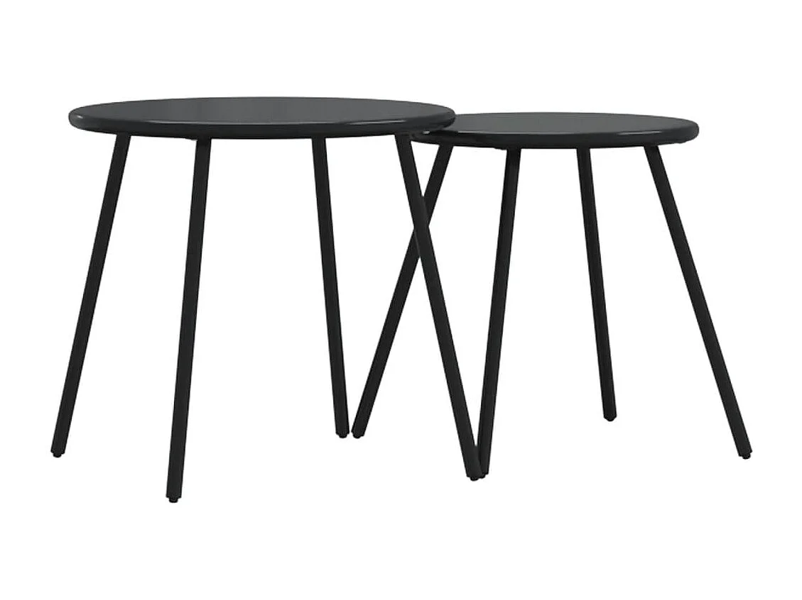 Tables basses de jardin 2pcs rondes noir acier enduit de poudre