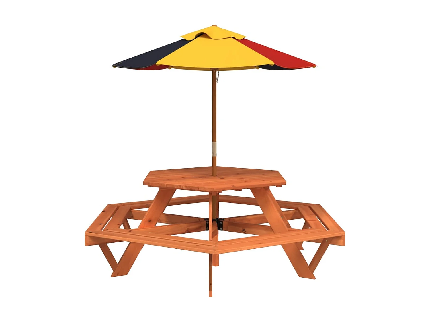 Table de pique-nique pour 6 enfants avec parasol hexagone sapin