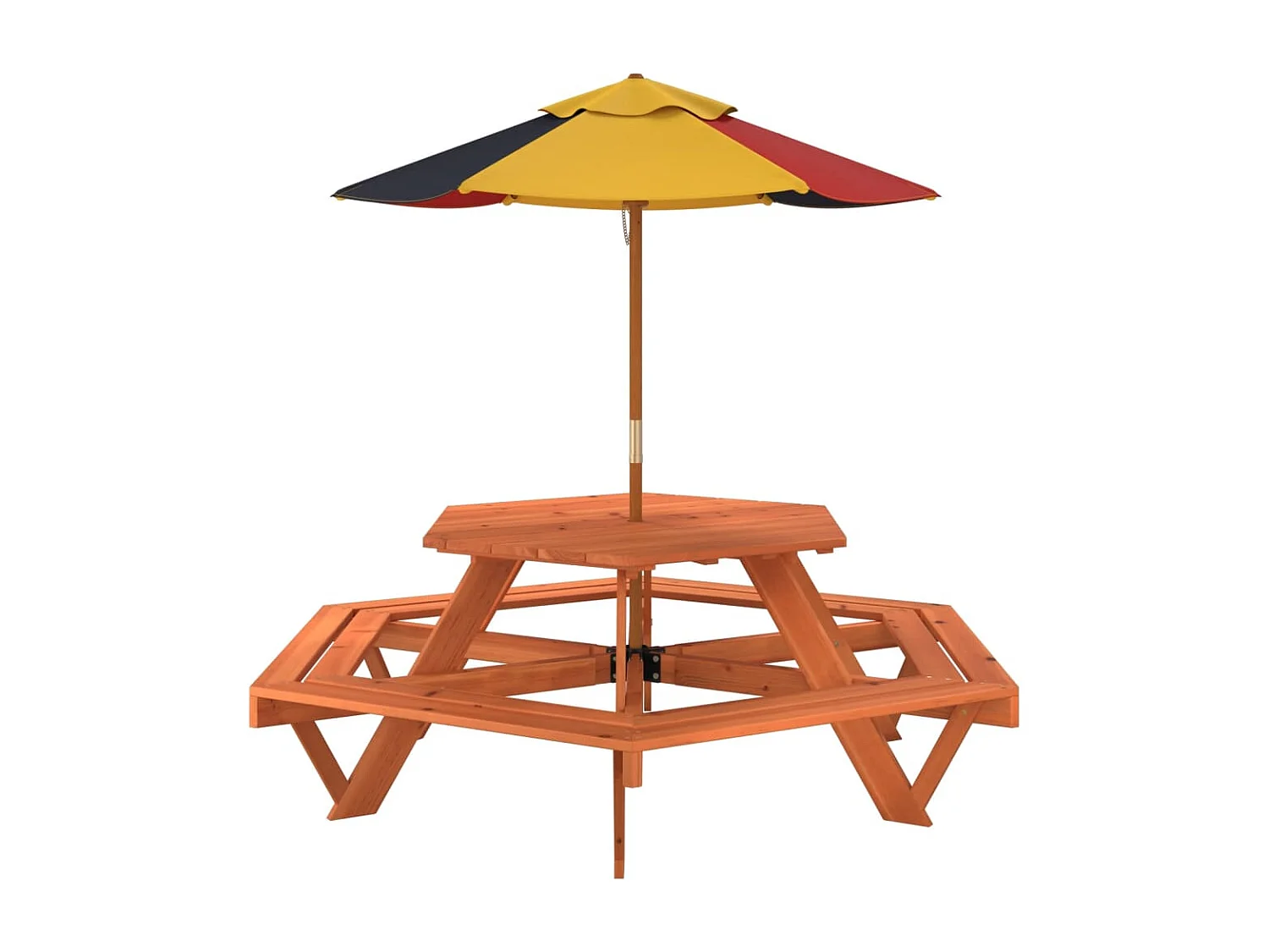 Table de pique-nique pour 6 enfants avec parasol hexagone sapin