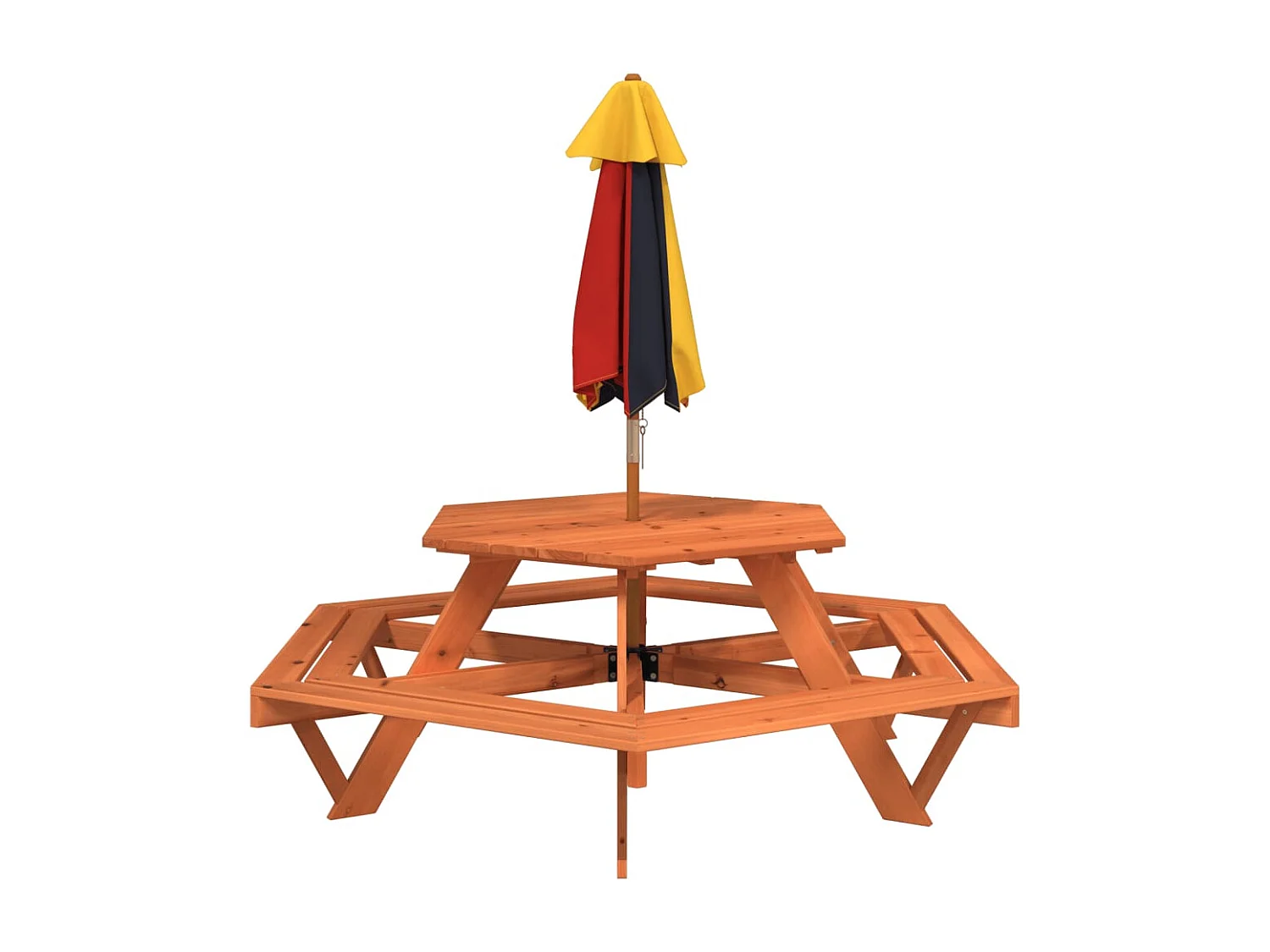Table de pique-nique pour 6 enfants avec parasol hexagone sapin