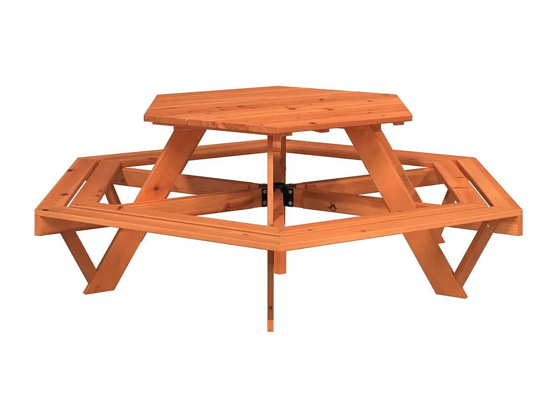 Table de pique-nique pour 6 enfants avec parasol hexagone sapin