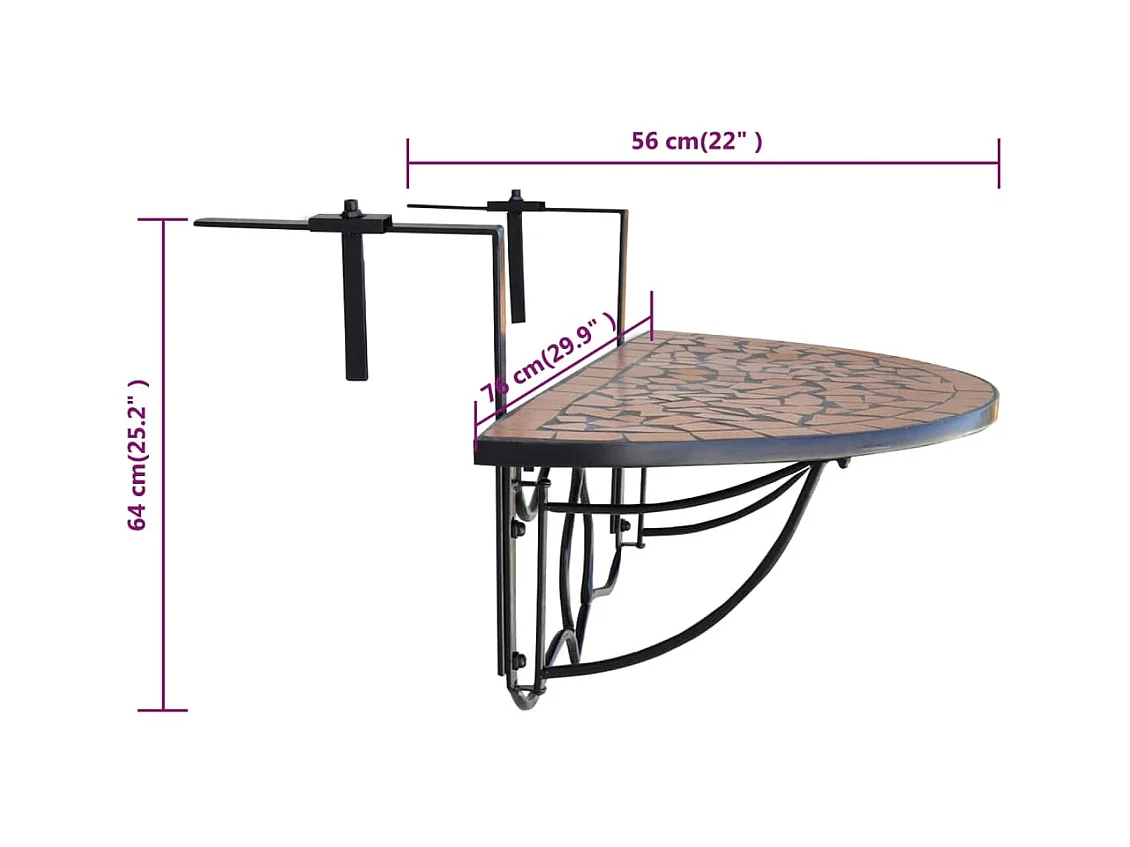Table suspendue de balcon Terre cuite Mosaïque
