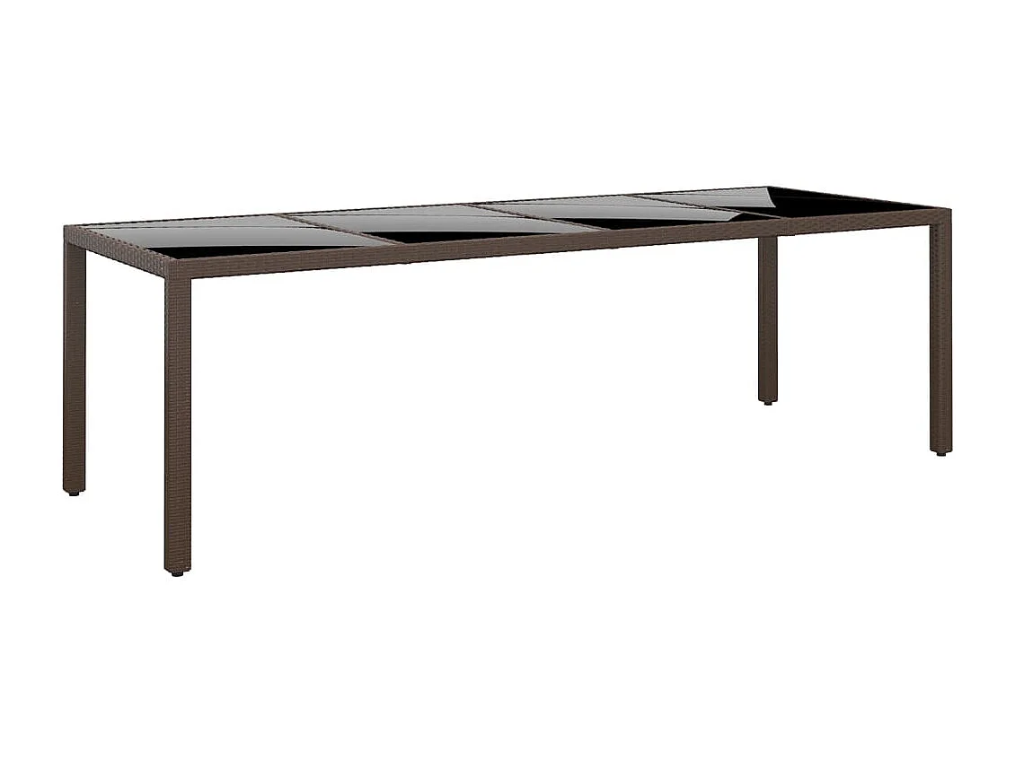 Mesa de jardim com tampo de vidro vime PE castanho