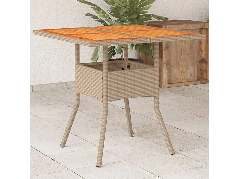 Table de jardin beige 80x80x75 cm résine tressée et bois acacia