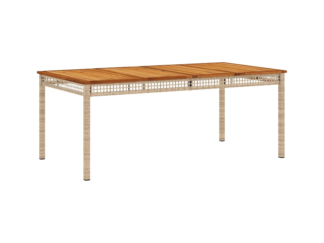 Table de jardin beige 180x90x75 cm résine tressée et acacia