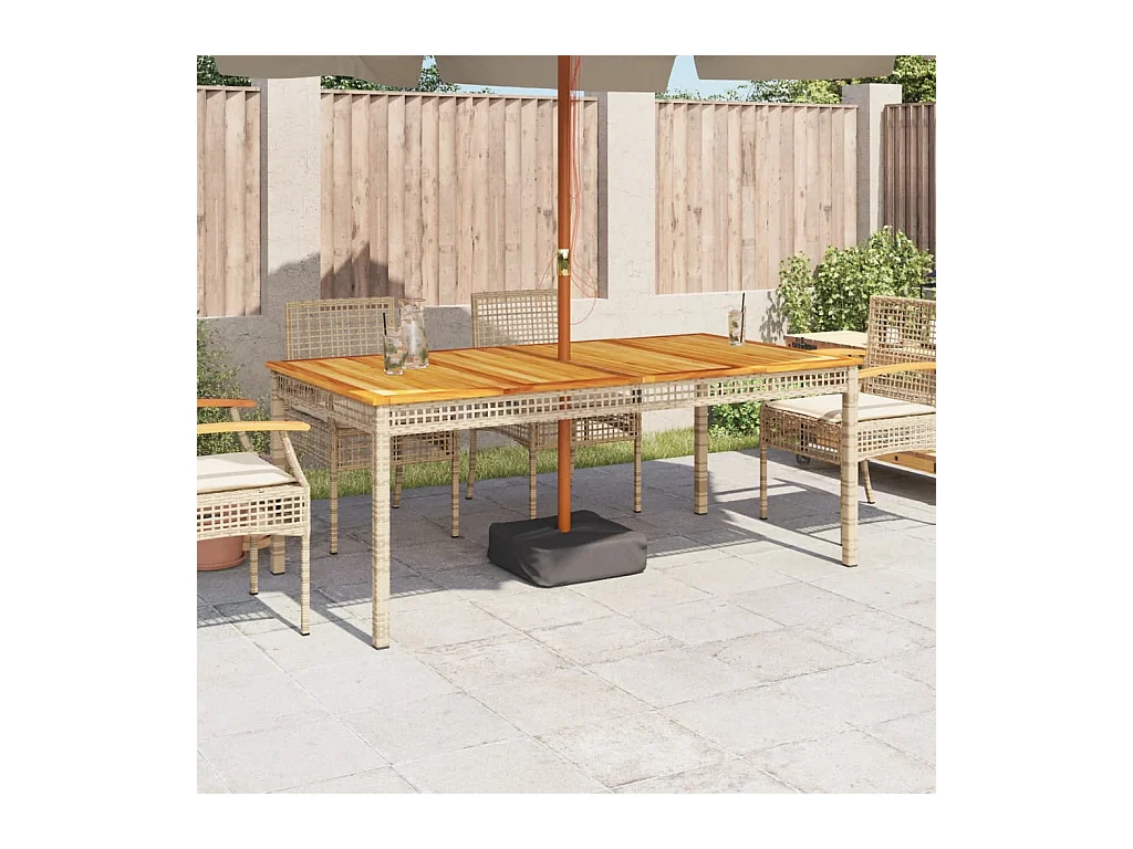Table de jardin beige 180x90x75 cm résine tressée et acacia