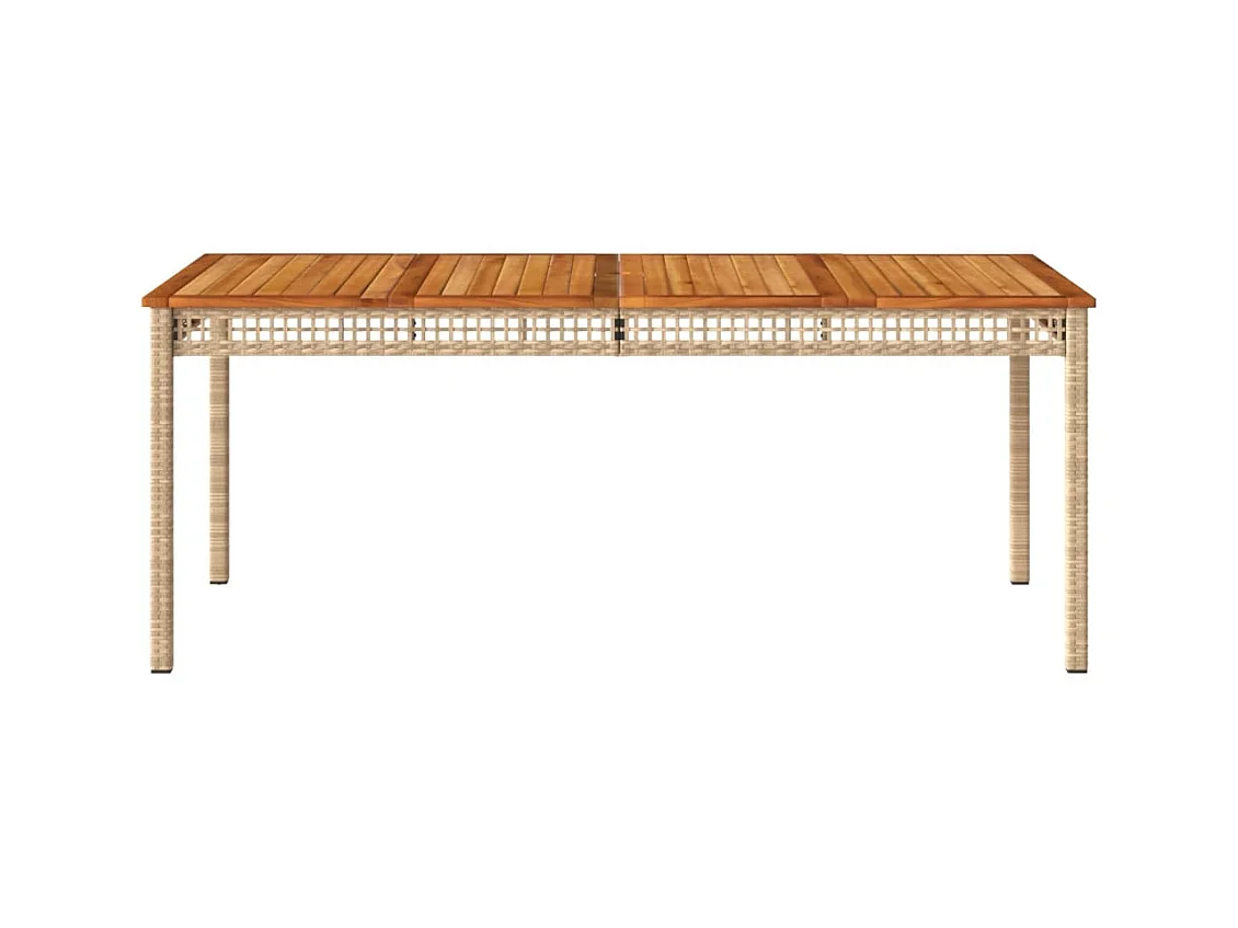 Table de jardin beige 180x90x75 cm résine tressée et acacia