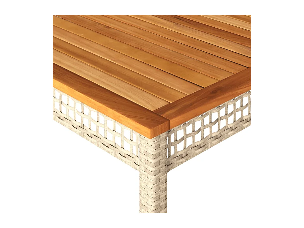 Table de jardin beige 180x90x75 cm résine tressée et acacia