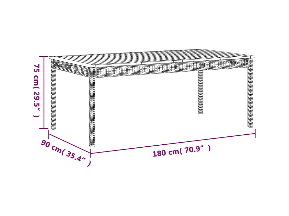 Table de jardin beige 180x90x75 cm résine tressée et acacia
