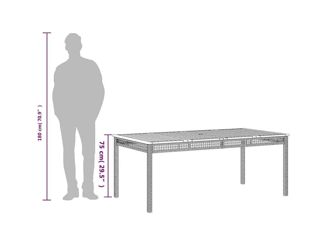 Table de jardin beige 180x90x75 cm résine tressée et acacia