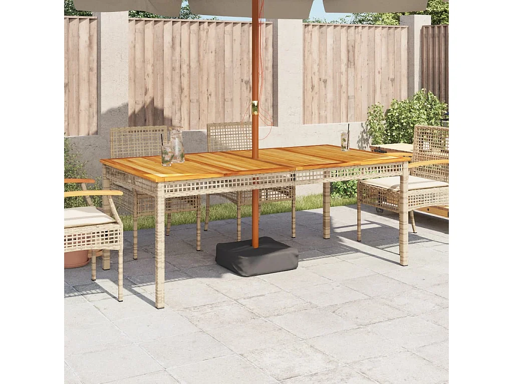 Table de jardin beige 180x90x75 cm résine tressée et acacia