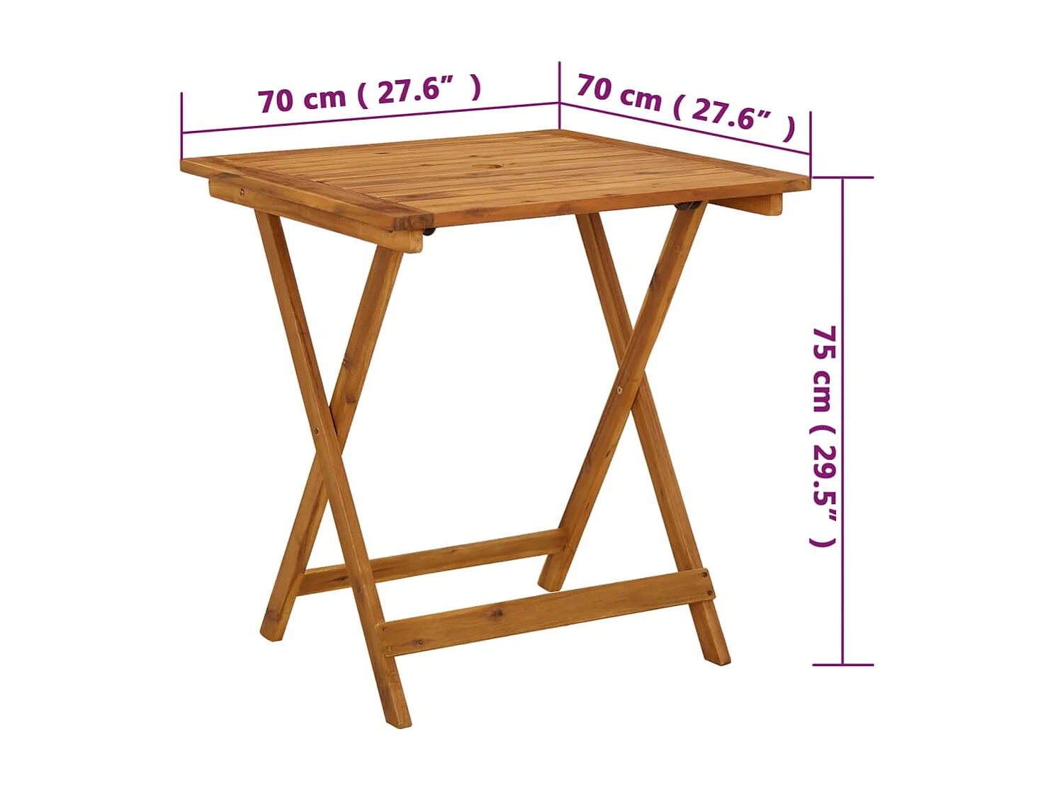 Tavolo da Giardino Pieghevole 70x70x75 cm in Massello d'Acacia