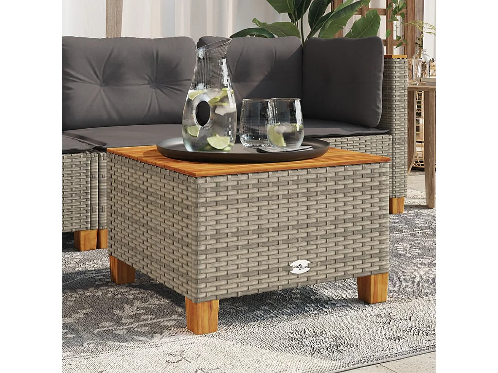 Mesa de jardín ratán sintético madera acacia gris 55x55x36 cm