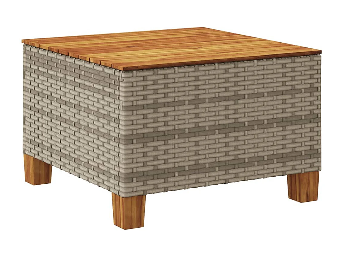 Mesa de jardín ratán sintético madera acacia gris 55x55x36 cm