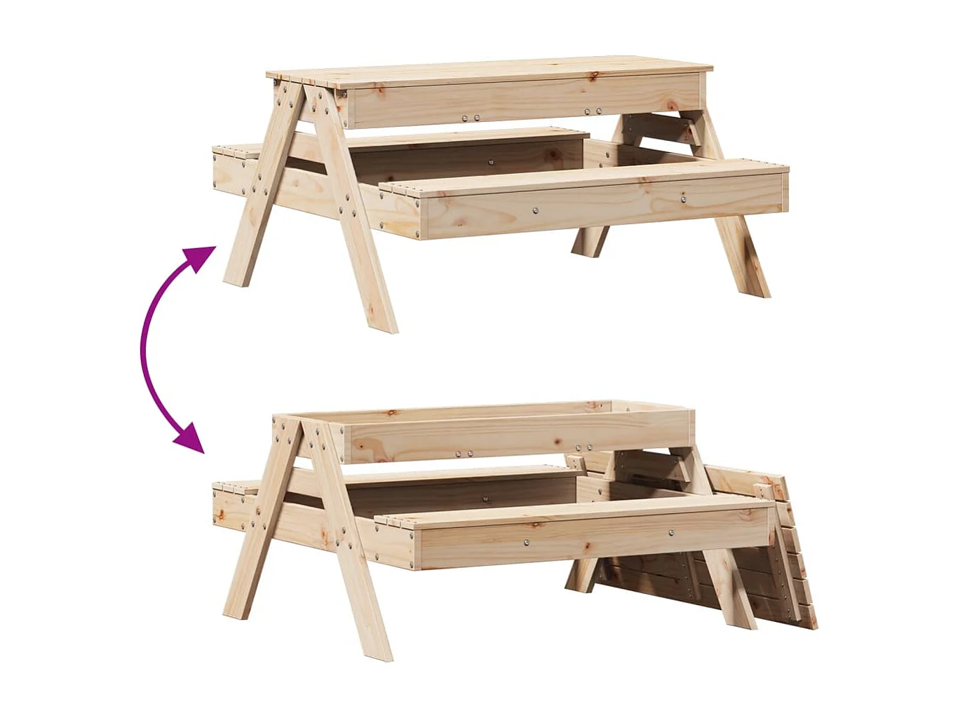 Mesa de pícnic con arenero para niños madera maciza de pino