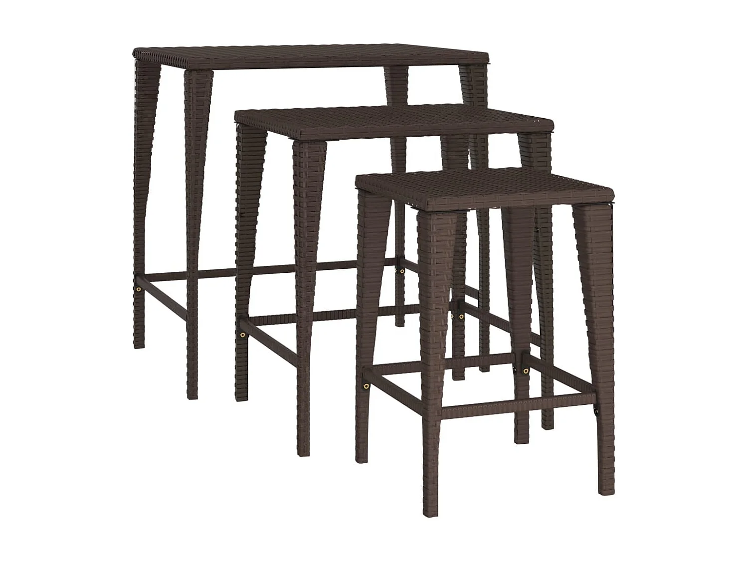 Mesas de encastrar para jardim 3 pcs vime PE castanho