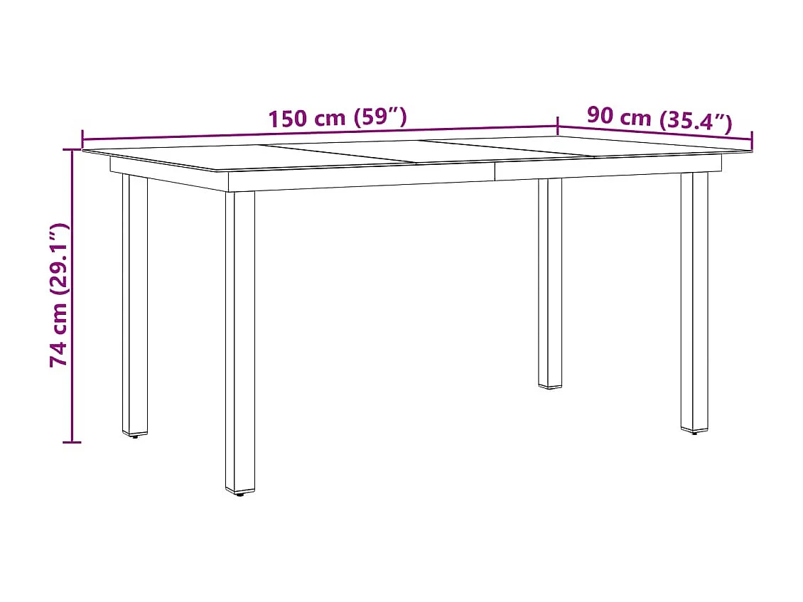 Mesa de jardín de aluminio y vidrio negra 190x90x74 cm
