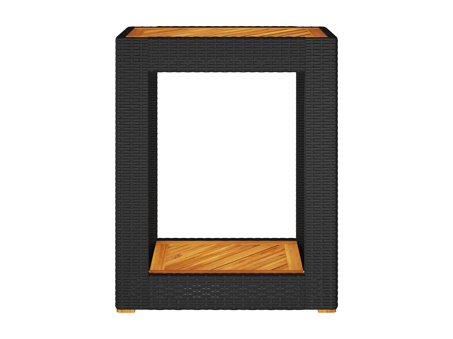 Mesa apoio jardim c/ tampo madeira 60x40x75 cm vime PE preto