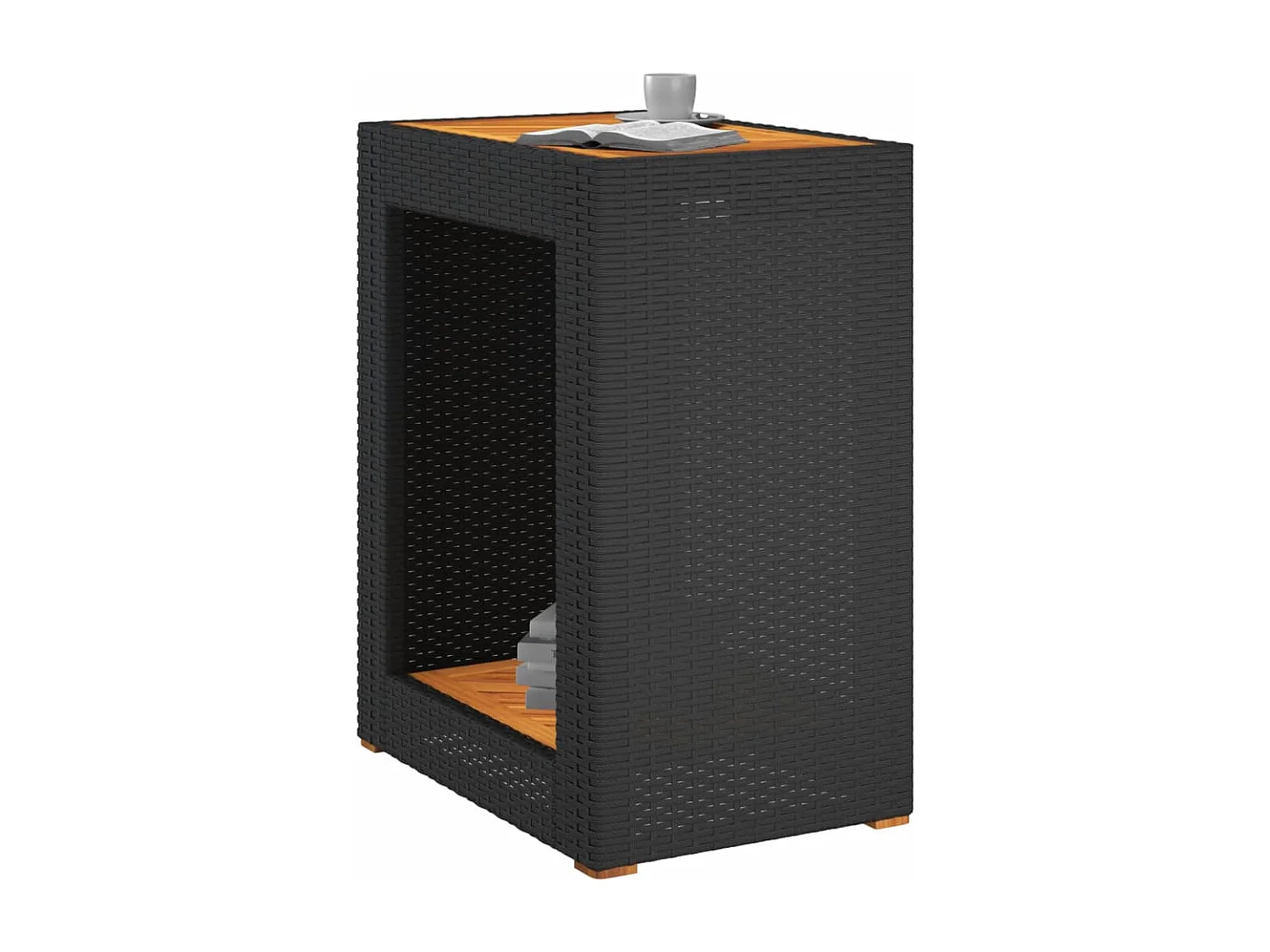 Table d'appoint de jardin dessus en bois noir 60x40x75 cm