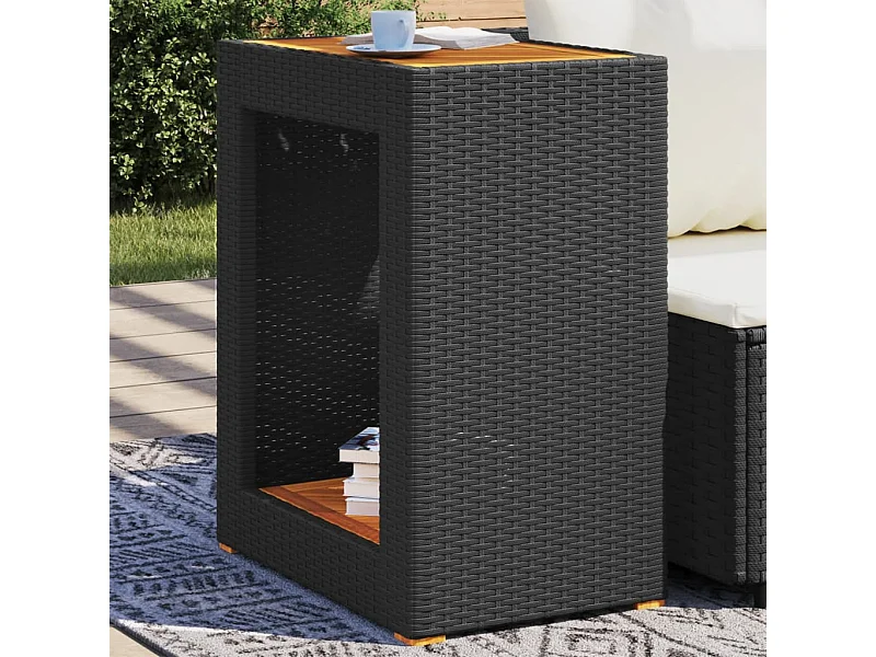 Tavolino da Giardino Piano Legno Nero 60x40x75 cm Polyrattan