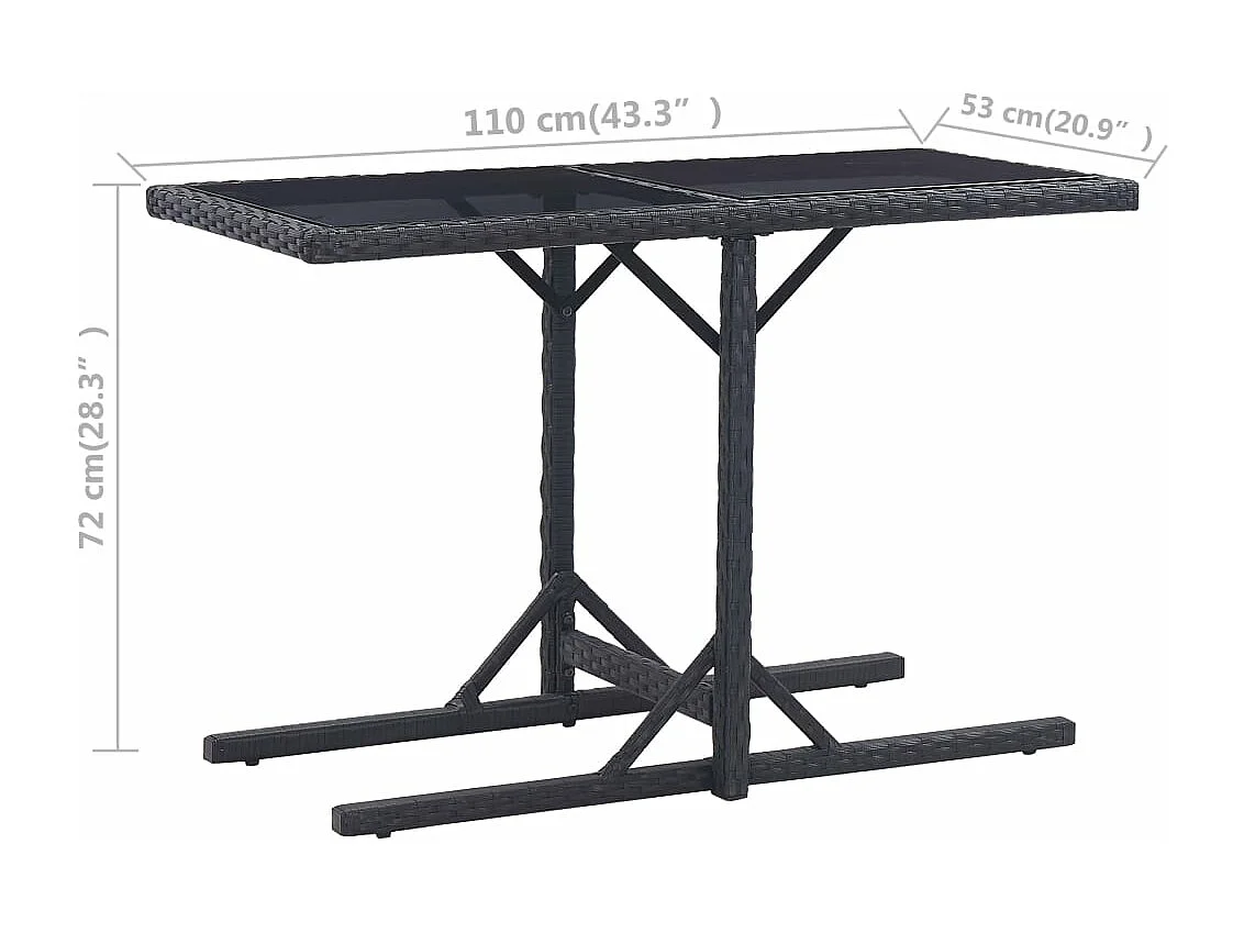 Tavolo da Giardino Nero 110x53x72 cm in Vetro e Polyrattan
