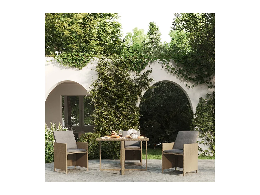 Table de jardin Beige 109x107x74 cm Résine tressée et verre